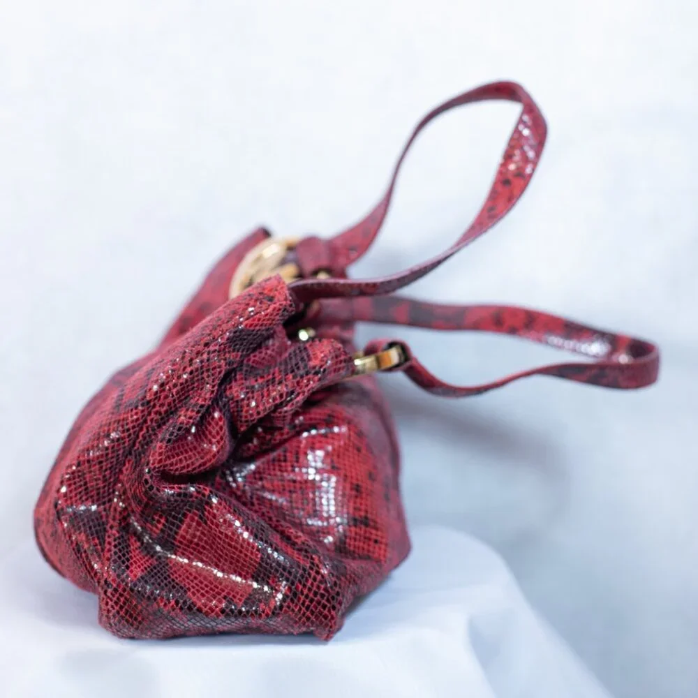Michael Kors Fulton East-West Tote Red Python Embossed Leather Bag Large